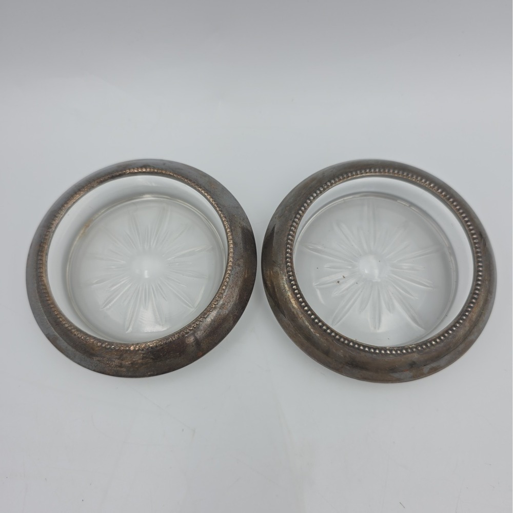 2 Frank M. Whiting & Co Sterling 04 Pat Pending Glass Coasters Starburst Design
